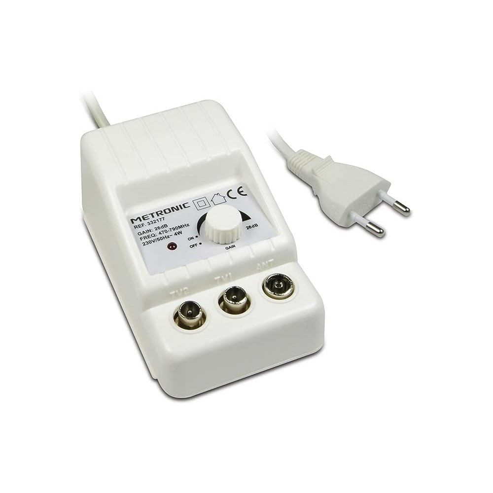 Amplificatore da interno 2 uscite UHF 4G/5G bianco con regolazione gain