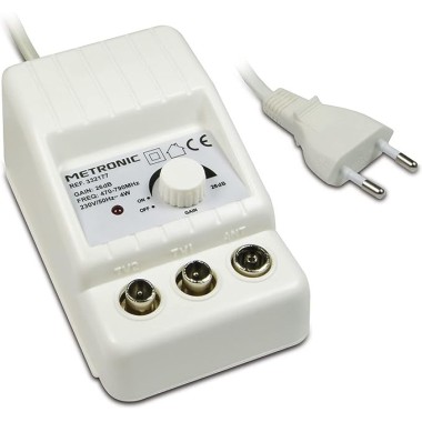 Amplificatore da interno 2 uscite UHF 4G/5G bianco con regolazione gain